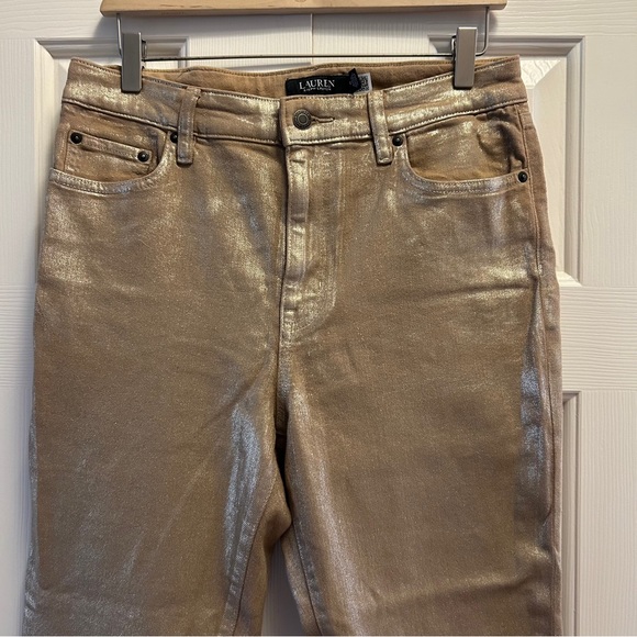 Lauren Ralph Lauren Gold Metallic Sparkle Jeans - Picture 3 of 8